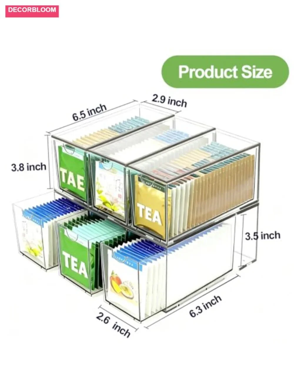 6 Pack Stackable Tea Bag Organizer Drawers Clear Acrylic Kitchen Storage